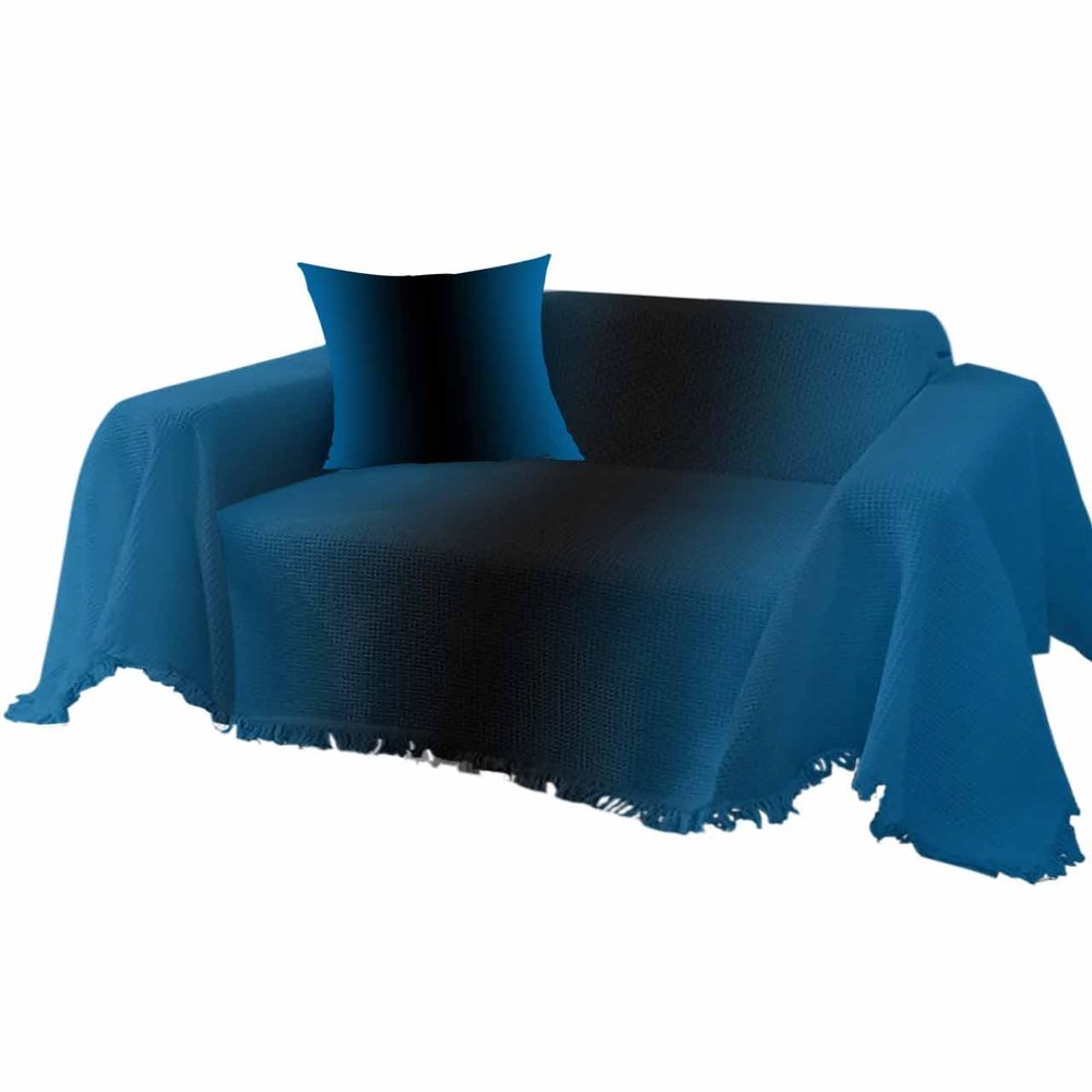 Futuregrace Couch Cover for Sofa Blue and Black Gradient Waffle Sofa Slipcover Sofa Cover with Tassels for 1-2 Cushion Couch Sofa Small Couch Protector Blanket Loveseat Covers for Dogs