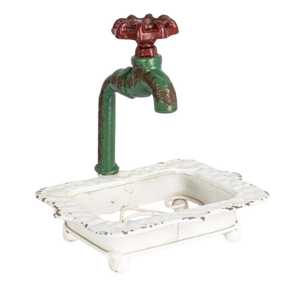 Creative Co-Op Charming Cast Iron Soap Dish with Miniature Faucet Detail