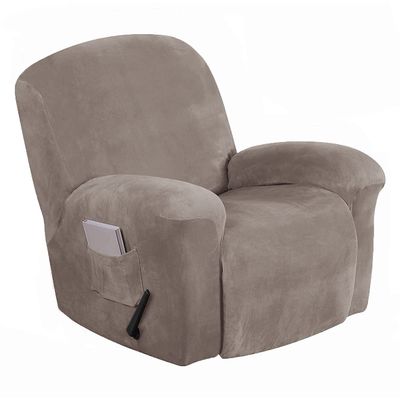 Gavilion 1 Piece Velvet Recliner Covers, Recliner Chair Cover with Pocket and Elastic Bottom, Stretch Couch Slipcovers Non-Slip Stylish Furniture Protector, Machine Washable,Taupe