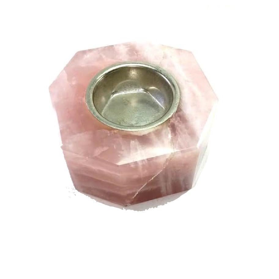 Rose Quartz Polished Decorations Tealight Candle Holder - Real Green Jade Natural Stone Crystal Perfect for Home & Geode Decor,