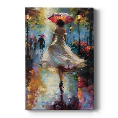 Renditions Gallery Canvas Artwork for Home Decor Elegant Woman Pink Parasol Man Walking through Road Wall Paintings for Bedroom Office Office - 18" X 27" LT564