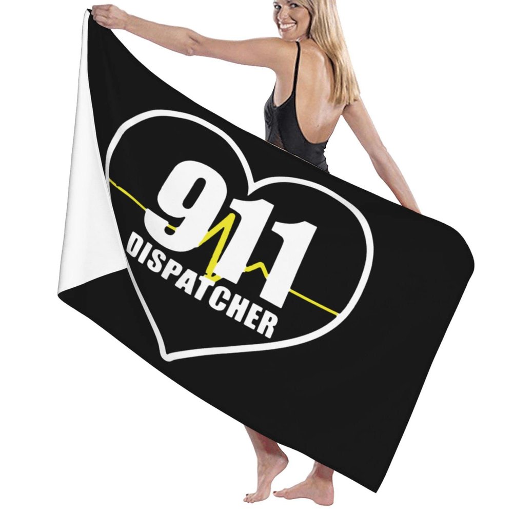 BUECDHYEI 911 Dispatcher Heart Beach Towel Absorbent Bathroom Towels Beach Towels Oversized Super 32x52 Inch