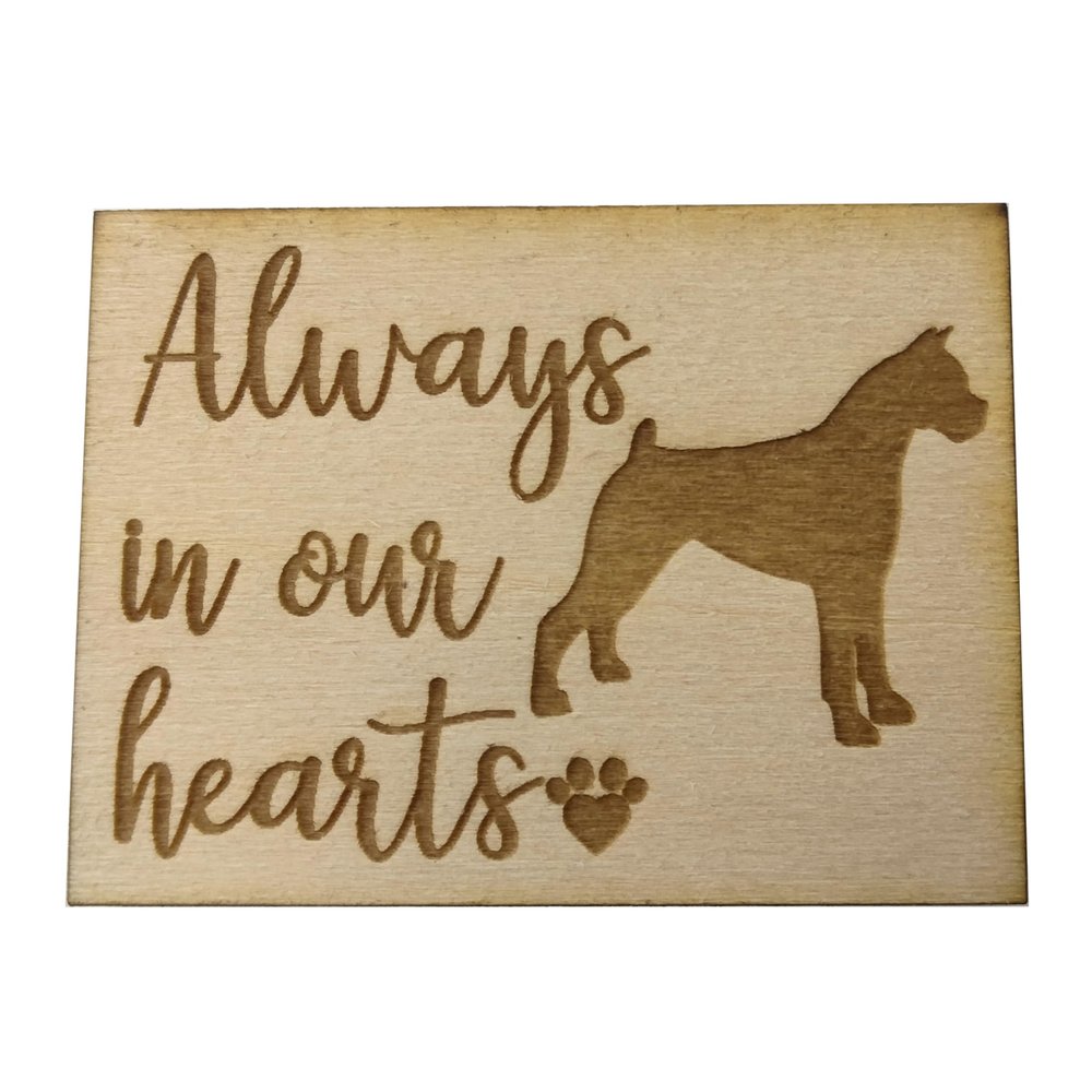 FashionJunkie4Life Always in Our Hearts Boxer Dog Magnet | 2" x 1.5" Laser Engraved Wood with Magnetic Back | Pet Loss Memorial Gift for Dog Lovers