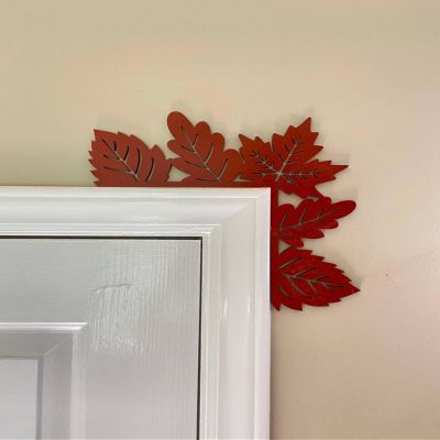 2024 Latest Fall Door Topper: Halloween Door Topper Decor Sign Frame Corner Decorative Wall Hand Painted Fall Woodland Wooden Vintage Ornament Decoration Window Floral Shelf Bedroom (Leaves B)