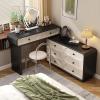 LPP-AWH Makeup Vanity - Solid Wood Vanity Desk with 8 Drawers & Smart LED Mirror, Modern Bedroom Vanity Include Makeup Chair and Free Adjustable Side Cabinet, Suitable for Her (White Black,47'') view 1