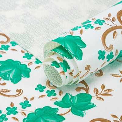 12X120 Inch Shelf Liner for Kitchen Cabinets, PVC Drawer Liner for Dresser Non-Slip Bathroom, Non-Adhesive Cabinet Liner Washable (Green Floral)(5 Roll)