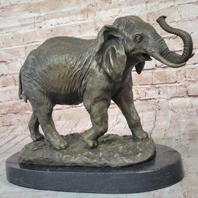 African Safari Elephant Bronze Figurine Statue Marble Base Figurine Art Nouveu Artwork Decorative Figurine by Think Bronze