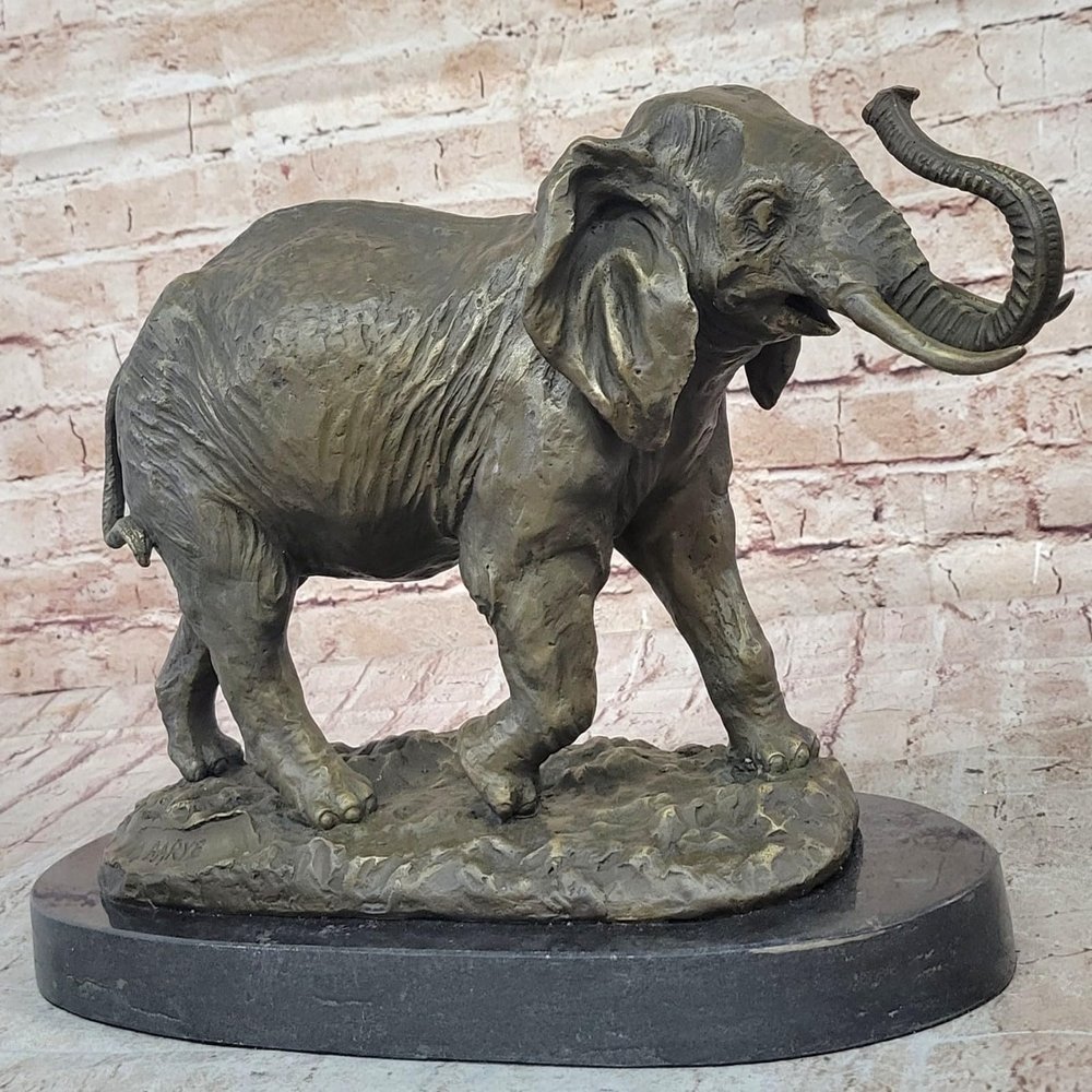 African Safari Elephant Bronze Figurine Statue Marble Base Figurine Art Nouveu Artwork Decorative Figurine by Think Bronze