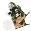 WZYWHJ Oven Mitts and Pot Holders Four-Piece Sets Oven Mitts Oven Gloves Pot Holders and Oven Mitts for Kitchen Baking Cooking Grilling Pandas of Father and Son Prints view 3
