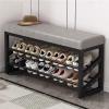 Entryway Shoe Bench Faux Leather Padded Seat Hallway Shoe Organizer 3-Tier Front Door Shoe Rack Bench with Steel Frame Storage Shelf view 1
