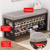 Entryway Shoe Bench Faux Leather Padded Seat Hallway Shoe Organizer 3-Tier Front Door Shoe Rack Bench with Steel Frame Storage Shelf view 3