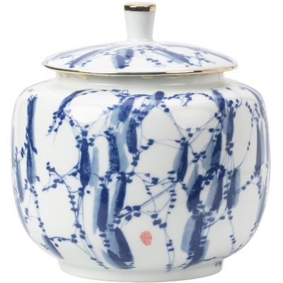 Tea Canister Creative Hand-Painted Tea Storage Container Jar Ceramic Small Sealed Jar Storage Jar Retro Chinese Tea Set Single Jar Tea Tin(A)