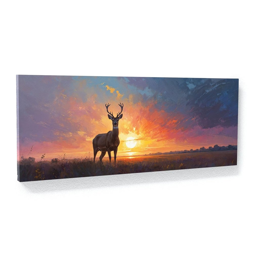 Sense Canvas Deer Sunset Energy 83 Canvas Art - Home Decor Wall Art Print Poster Painting Small 20x8 / 1.5"