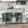 JIJIWANG Kitchen Cart with Rubber Wood Drop-Leaf Countertop,Cabinet Door Internal Storage Racks,Kitchen Island on 5 Wheels with Storage Cabinet and 3 Drawers for Dinning Room, Mint Green view 1