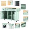 JIJIWANG Kitchen Cart with Rubber Wood Drop-Leaf Countertop,Cabinet Door Internal Storage Racks,Kitchen Island on 5 Wheels with Storage Cabinet and 3 Drawers for Dinning Room, Mint Green view 3