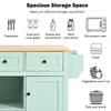 JIJIWANG Kitchen Cart with Rubber Wood Drop-Leaf Countertop,Cabinet Door Internal Storage Racks,Kitchen Island on 5 Wheels with Storage Cabinet and 3 Drawers for Dinning Room, Mint Green view 4