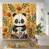 TPHIHPT 4PCS Fun Fall Panda Shower Curtain Sets with Non-Slip Rug, U Shape and Toilet Lid Cover Mat, Autumn Cartoon Bamboo Home Bathroom Accessory Sets Decor, 72 x 72 Inch view 1