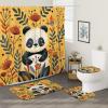 TPHIHPT 4PCS Fun Fall Panda Shower Curtain Sets with Non-Slip Rug, U Shape and Toilet Lid Cover Mat, Autumn Cartoon Bamboo Home Bathroom Accessory Sets Decor, 72 x 72 Inch view 2