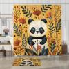 TPHIHPT 4PCS Fun Fall Panda Shower Curtain Sets with Non-Slip Rug, U Shape and Toilet Lid Cover Mat, Autumn Cartoon Bamboo Home Bathroom Accessory Sets Decor, 72 x 72 Inch view 3