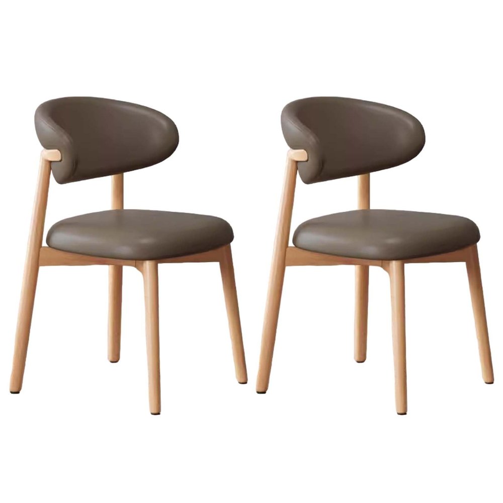 2 Pack Dining Chair, PU Leather Upholstered with Wooden Leg Support Mid Century Kitchen Seat Waterproof and Armless Design for Family