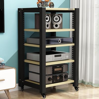 LYXWGRZD AV Media Stand, Stereo Cabinet with Roller, Audio Rack, with Adjustable Shelves, Open Storage TV Stand, for Home/Office/Theater(White Maple,100cm/39.3in)