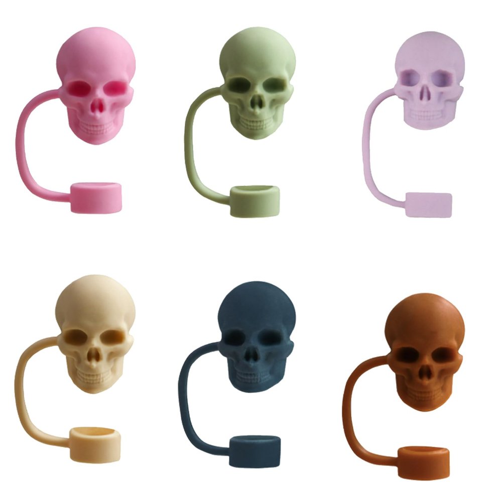 6pcs Straw Cover Caps Set Skull Shaped Silicones Straw Lid Colorful Straw Stoppers Jewelry For Water