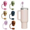 6pcs Straw Cover Caps Set Skull Shaped Silicones Straw Lid Colorful Straw Stoppers Jewelry For Water view 2