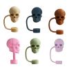 6pcs Straw Cover Caps Set Skull Shaped Silicones Straw Lid Colorful Straw Stoppers Jewelry For Water view 3