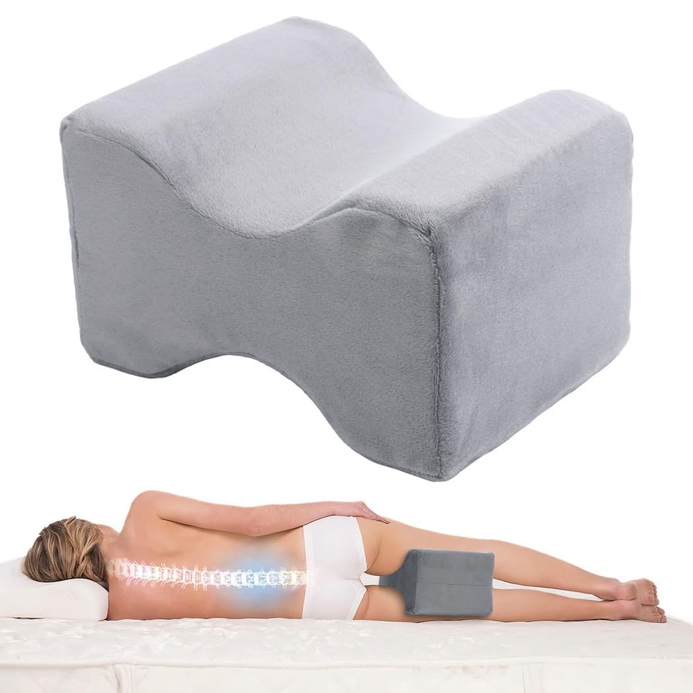 Ergonomic Pillow for Sleepers Leg, Joint & Hip Pain Detachable Cover, Knee Memory Foam Cushion Spine Alignment Contoured Lower Pain Back, Eases Leg On Side for Sleeping