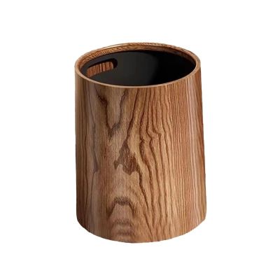 Hohota Imitation Wood Grain Trash Can Waste Bucket Bin Office Bathroom Bedroom Rubbish Plastic Small Garbage Home Household(8L)