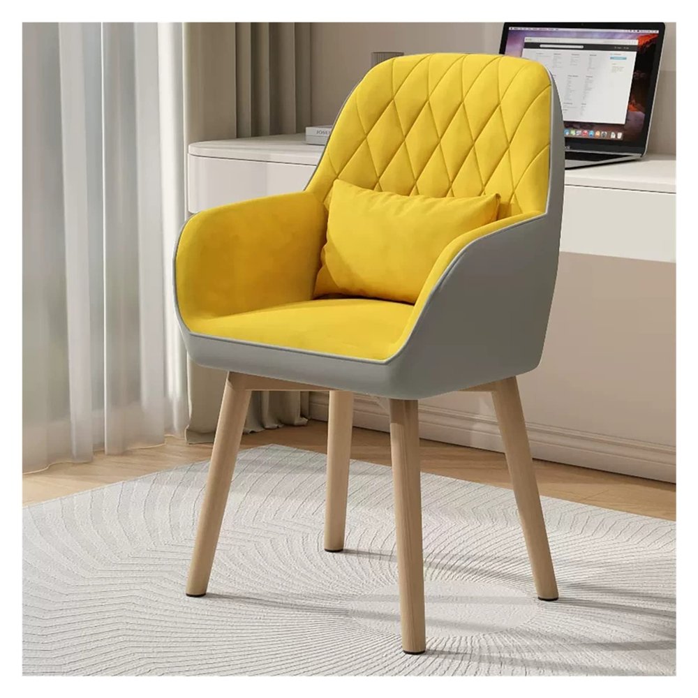 Kitchen Dining Room Chairs - Ergonomic Swivel Dining Chairs with Arms and Wood Legs in Gray and Pink Upholstered Linen Fabric - Mid Century Modern Design