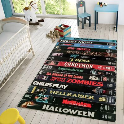 80's Nostalgic Rug, VHS Case Themed Horror Movie Room Decor, Nostalgic Retro Style Carpet, for Home Theater TV Room, Classic Horror Movies, Gift for Him, Room Decor (62X82inch//160x210Cm)