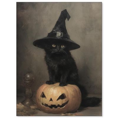 UNXIS Cute Black Cat Witchy Poster Halloween Pumpkin Print Victorian Gothic Canvas Wall Art 12x16in Unframed Dark Academia Decor Pictures