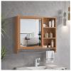 Wall Mounted Aluminum Mirror Cabinet Bathroom Mirror Cabinet Multifunctional Open Storage Mirror Cabinet Single Door Mirror Cabinet with Towel Sturdy and Stable Beautiful and Practical(Brown,70cm) view 1