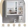 Wall Mounted Aluminum Mirror Cabinet Bathroom Mirror Cabinet Multifunctional Open Storage Mirror Cabinet Single Door Mirror Cabinet with Towel Sturdy and Stable Beautiful and Practical(Brown,70cm) view 4