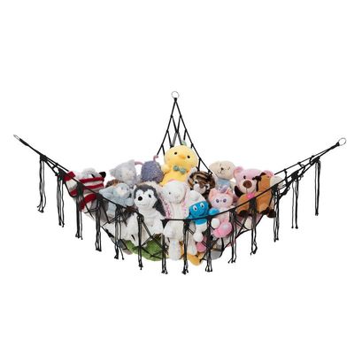 Large Macrame Stuffed Animal Storage Hammock | Holds 12 lbs | Corner Stuffed Animal Organizer | Plushie Net for Stuffed Animals | Stuffy Storage, Cute Bedroom, Room Decor | Black