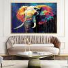 Elephant Canvas Wall Art, Colourful Elephant Wall Art, Colourful Paint Splatter Style Wall Art, Elephant Oil Painting Wall Art, Elephant Prints for Wall Decor, Wall Decor Living Room (Gold Frame, 59"x39"|150x100cm) view 2