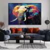 Elephant Canvas Wall Art, Colourful Elephant Wall Art, Colourful Paint Splatter Style Wall Art, Elephant Oil Painting Wall Art, Elephant Prints for Wall Decor, Wall Decor Living Room (Gold Frame, 59"x39"|150x100cm) view 3