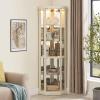 70"H Lighted Curio Cabinet - Corner Display Case for Living Room, Antique White, Wine & Bar Glass Storage, Light Included view 1