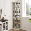 70"H Lighted Curio Cabinet - Corner Display Case for Living Room, Antique White, Wine & Bar Glass Storage, Light Included view 3