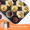 200 Pcs Tulip Cupcake Liners, Baking Paper Cups with 4 Designs, Muffin Baking Liners, Mini Floral Cupcake Wrappers for Party, Wedding, Bridal Shower view 2