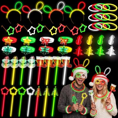 Lewtemi 426 Pcs Christmas Glow Sticks bulk with Accessories Party Favor Red Green Yellow White Xmas Sticks Star Snowman Glasses Bracelets Necklaces Party Supplies for Holiday