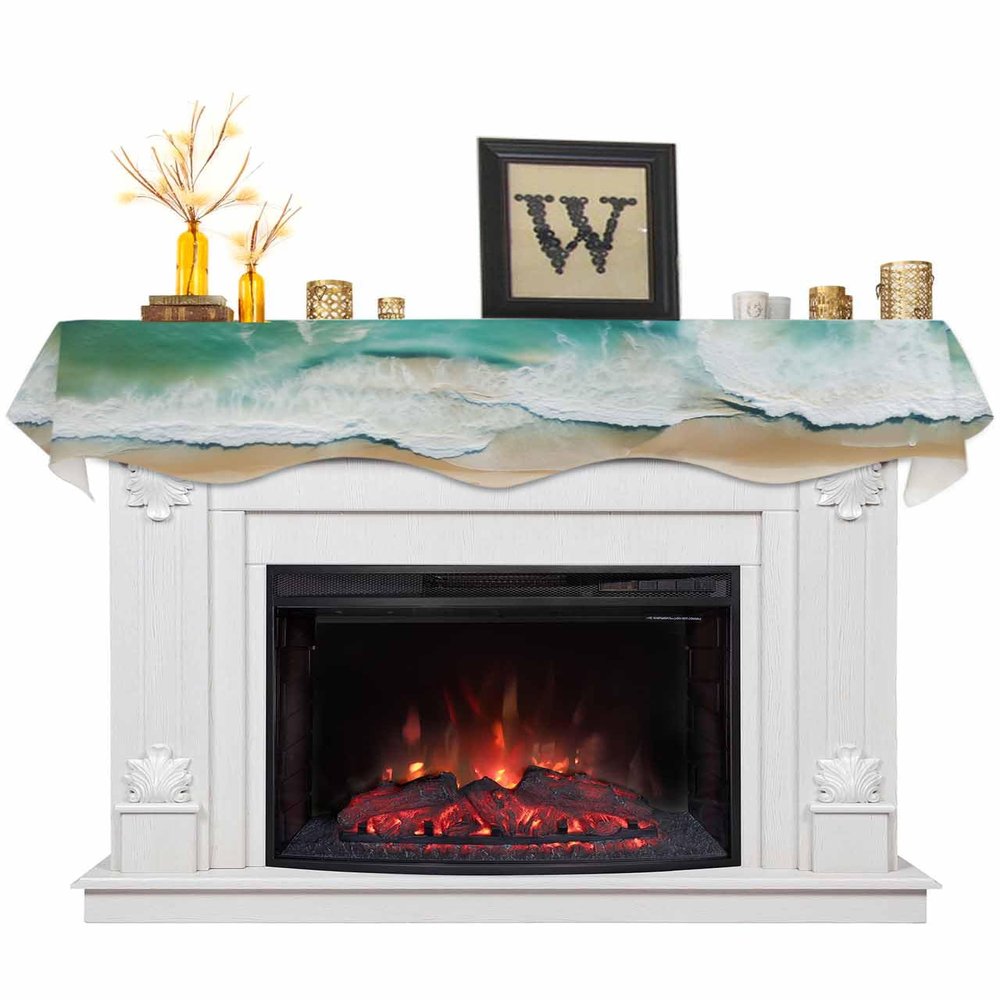 Gehucoxee Turquoise Coastal Fireplace Mantel Scarf, Christmas Mantel Decorations for Fireplace, Nautical Summer Beach Seaside Mantel Scarf Covers Party Supplies for Living Room, 60x17 Inch