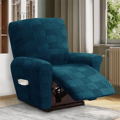 ZSDCGC 4 Pieces Stretch Recliner Cover, Couch Cover Recliner Chair Cover Jacquard Recliner Sofa Cover Recliner Protector with Side Pocket Machine Washable(Cyan)