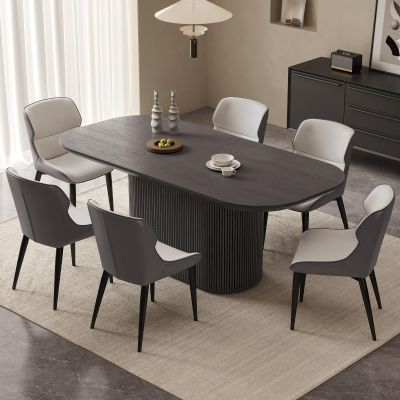 70" Oval Dining Table with 6 Chairs, Modern Kitchen Table Set, Luxury Rectangular Dinner Table, Dining Table for Kitchen, Living Room, Breakfast Nook