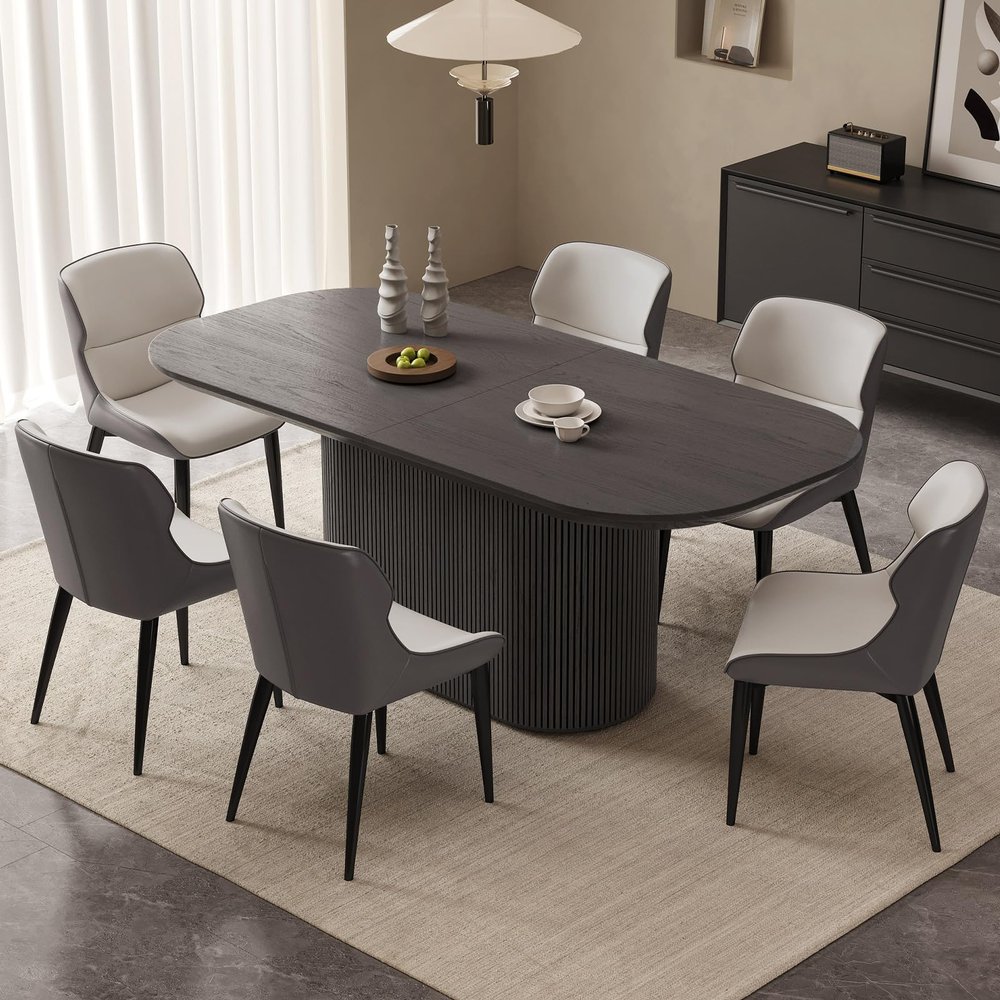 70" Oval Dining Table with 6 Chairs, Modern Kitchen Table Set, Luxury Rectangular Dinner Table, Dining Table for Kitchen, Living Room, Breakfast Nook