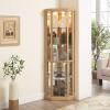 70"H Lighted Curio Cabinet - Corner Glass Display Case for Living Room, Wine & Bar Glass Storage, Light Oak view 3