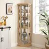 70"H Lighted Curio Cabinet - Corner Glass Display Case for Living Room, Wine & Bar Glass Storage, Light Oak view 4