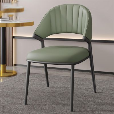 Green Faux Leather Dining Chairs - Modern Accent Chair with Petal Back & Metal Legs. Comfy Upholstered Side Chairs for Kitchen/Living Room/Restaurant by Bean