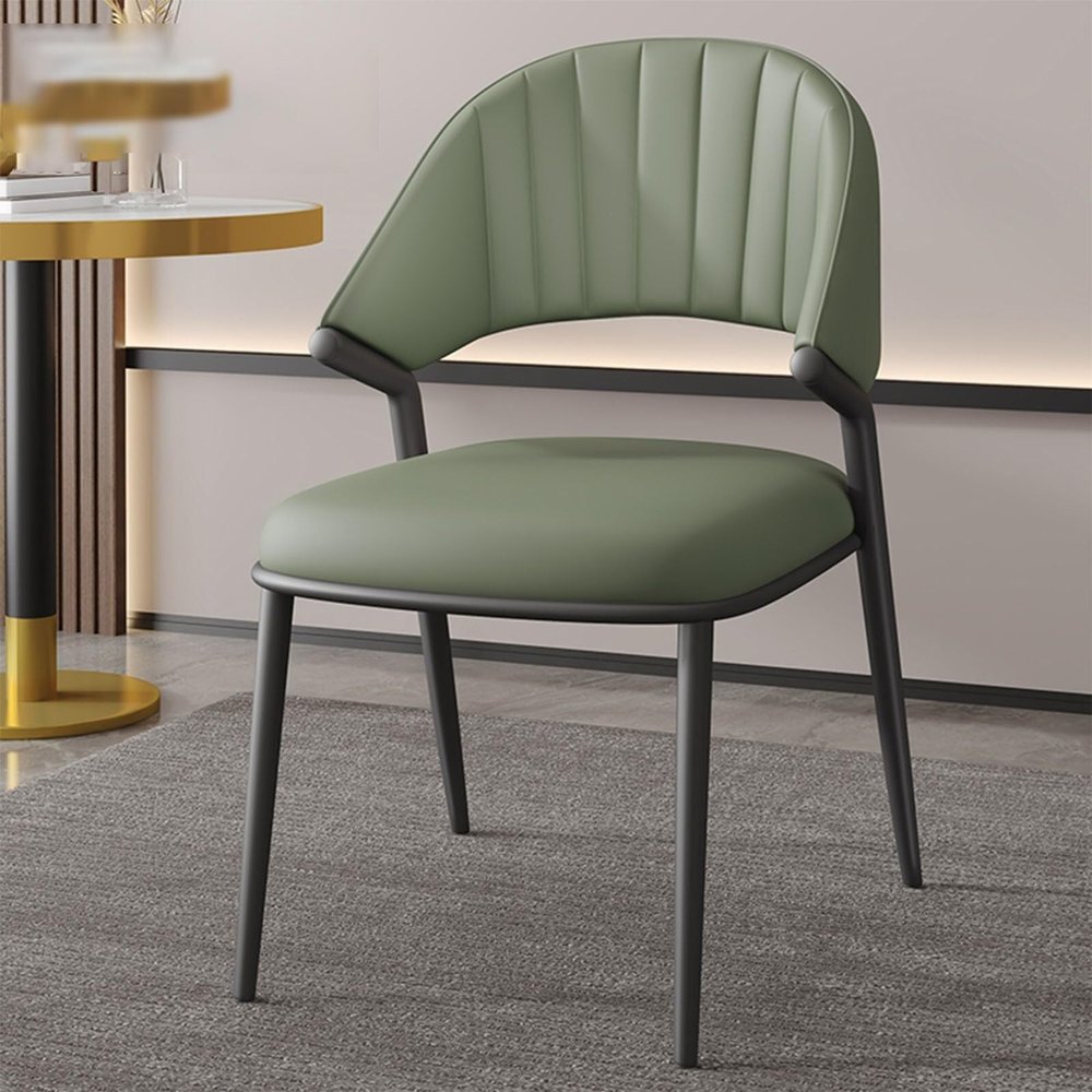 Green Faux Leather Dining Chairs - Modern Accent Chair with Petal Back & Metal Legs. Comfy Upholstered Side Chairs for Kitchen/Living Room/Restaurant by Bean